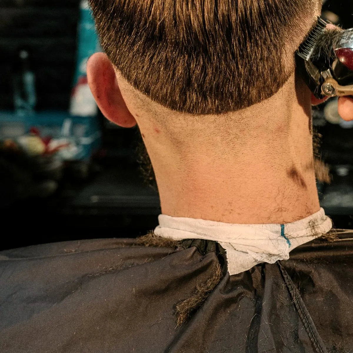 Frischer Fade im Nacken, von hinten fotografiert